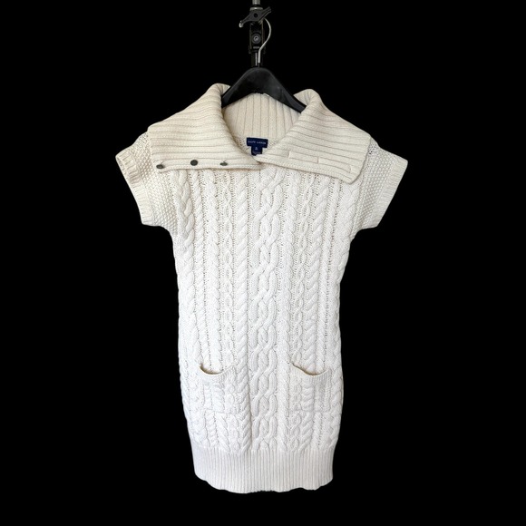 Ralph Lauren Dresses & Skirts - Ralph Lauren Cream Cable Knit Sweater Dress Short Sleeve Button Collar XL 16